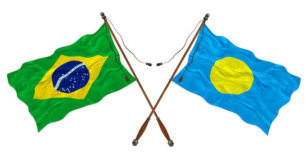 National flag of Palau and Brazil Background for designers