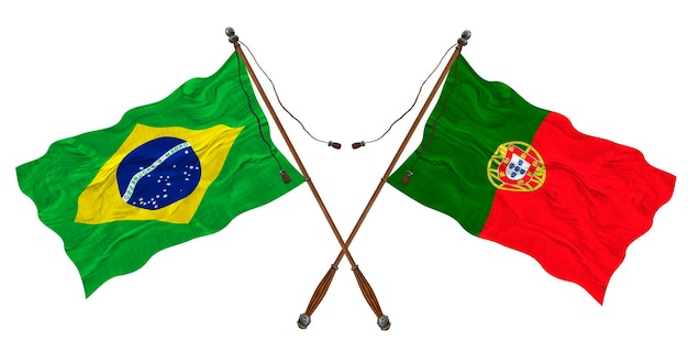 National Flag of Portugal and Brazil Background for designers