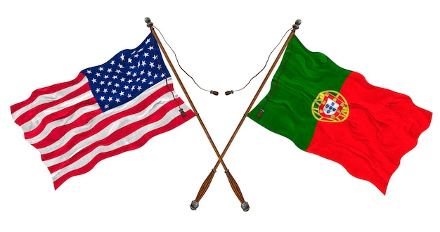 National Flag of Portugal and United States of America Background for designers