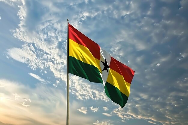 Photo the national flag of the republic of mauritius waving in the wind