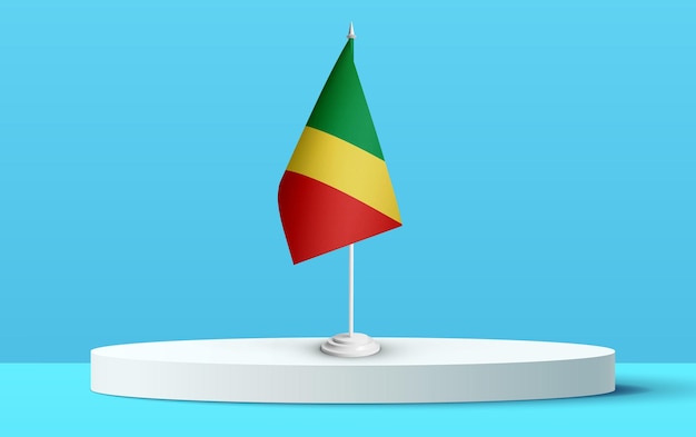 The National flag of republic_of_the_congo on a 3D podium and blue backkground.