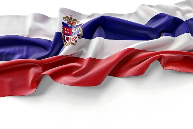 Photo national flag of the republic of serbia waving in the wind against white background