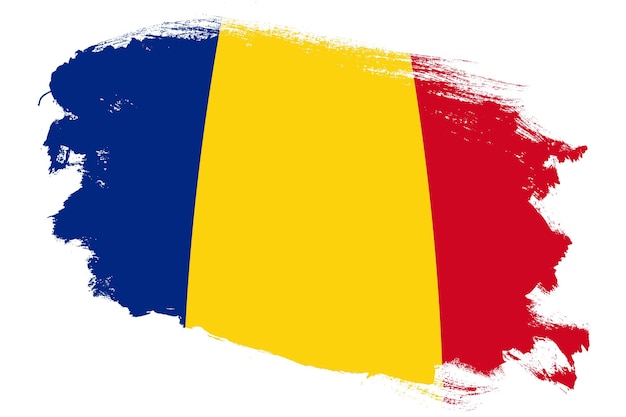 National flag of Romania on grunge stroke brush textured white background