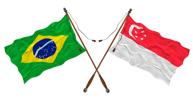 National flag of Singapore and Brazil Background for designers