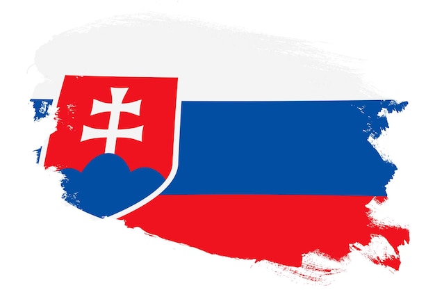 National flag of Slovakia on grunge stroke brush textured white background