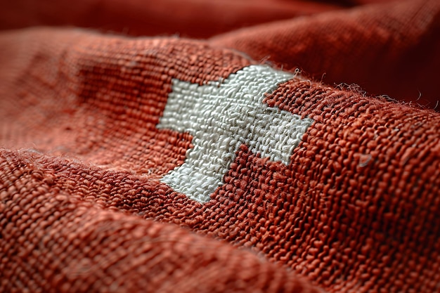 The national flag of Switzerland Switzerland flag with fabric texture Close up waving flag