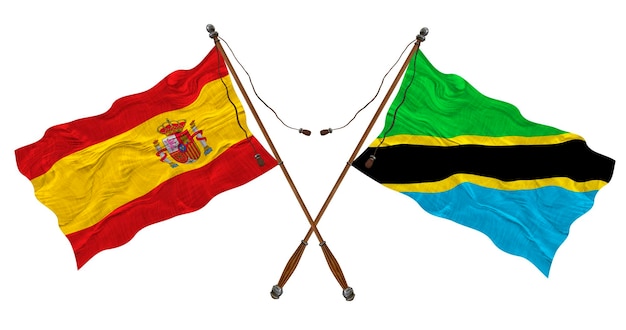 National flag of Tanzania and Spain Background for designers