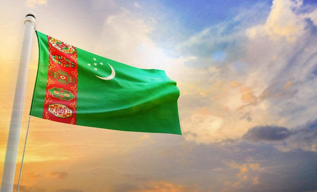 A National flag of turkmenistan, isolated 3d waving flag,