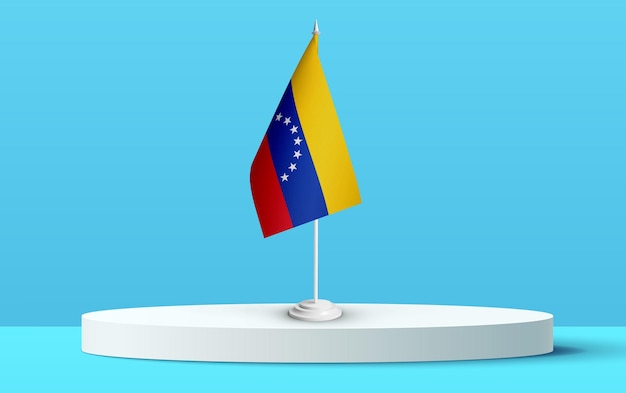 The National flag of venezuela on a 3D podium and blue backkground.