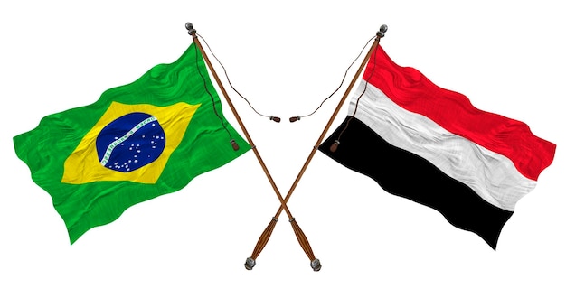 National flag of Yemen and Brazil Background for designers