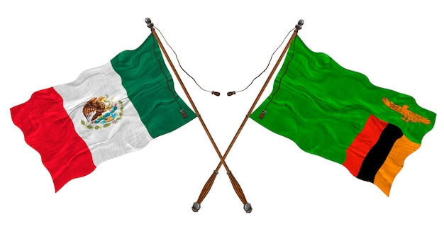 National flag of Zambia and Mexico Background for designers