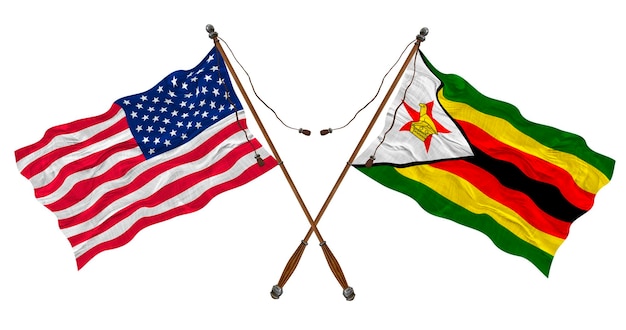 National flag of Zimbabwe and United States of America Background for designers