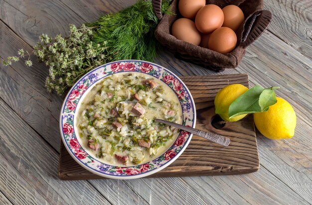 National Greek Easter soup Magiritsa close-up