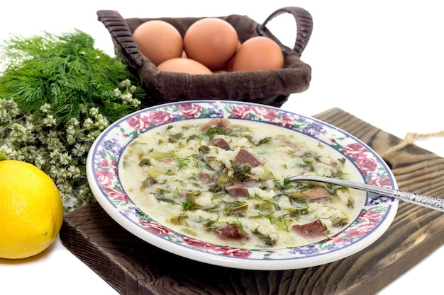 National Greek Easter soup Magiritsa closeup