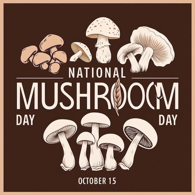 National Mushroom Day Stock Images Oyster Mushroom and White Champignon Mushrooms Isolated on a Brown Background Stock Images Mushroom Day Poster October 15 Important Day