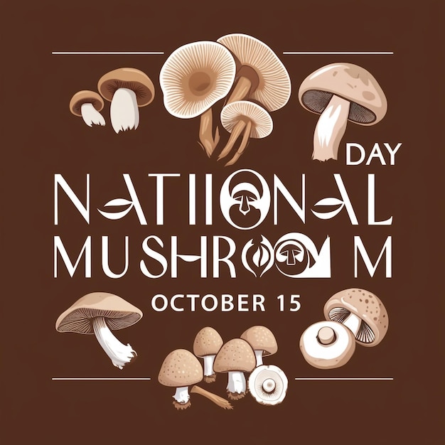 National Mushroom Day Stock Images Oyster Mushroom and White Champignon Mushrooms Isolated on a Brown Background Stock Images Mushroom Day Poster October 15 Important Day