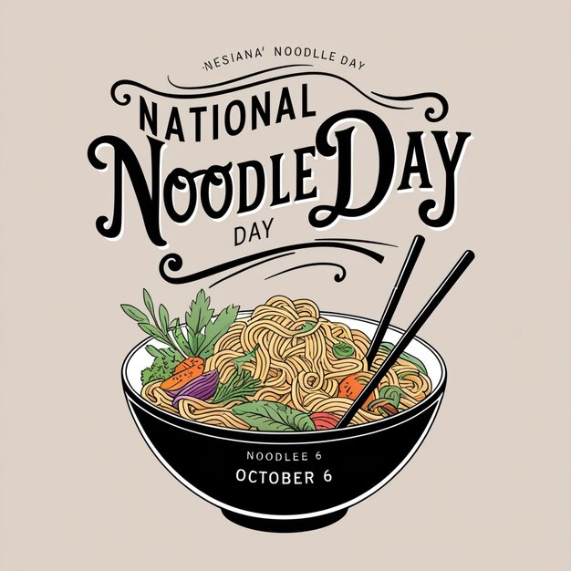 National Noodle Day Poster with Vector Noodle Bowl Tofu and Vegetables Icon for October 6