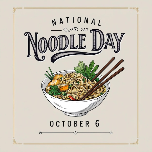 National Noodle Day Poster with Vector Noodle Bowl Tofu and Vegetables Icon for October 6