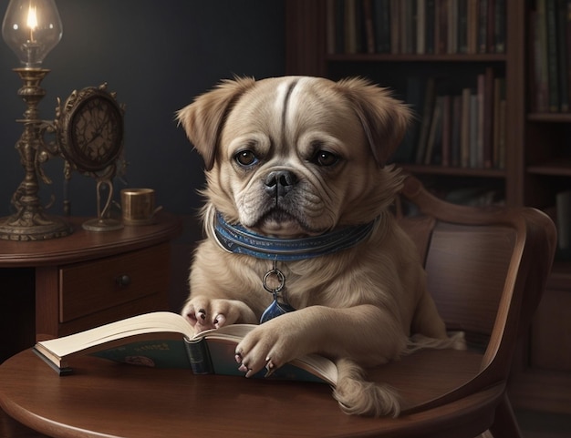 National pet day cute pet reading books wearing glass