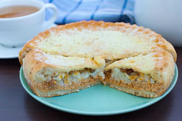 The national pie of Tatar Chuvash and Bashkir cuisine gubadya Multilayer cake for tea