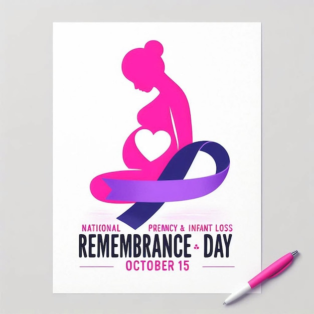 Photo national pregnancy and infant loss remembrance day vector pregnant kneeling woman pink silhouette icon vector