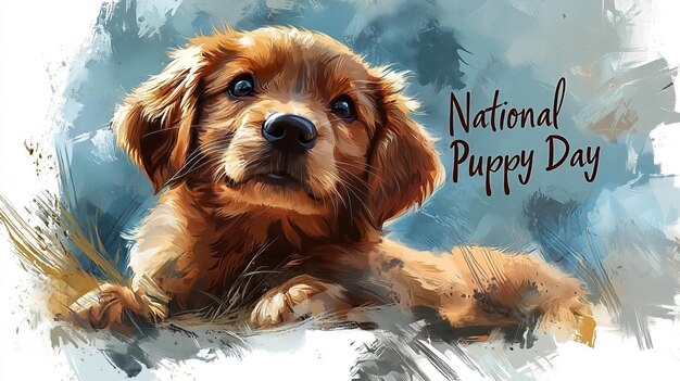 National Puppy Day for cute golden retriever puppy watercolor background