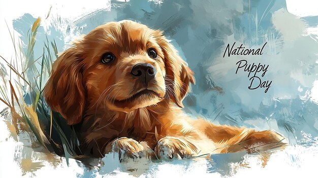 Photo national puppy day for cute golden retriever puppy watercolor background