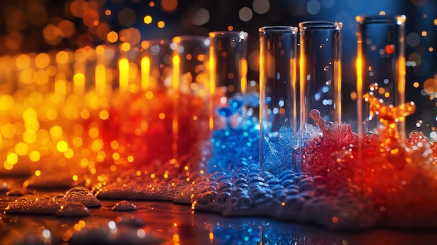 Photo national science week background with vibrant chemical reactions in test tubes