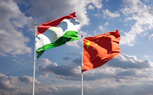 national state flags of Tajikistan and China together