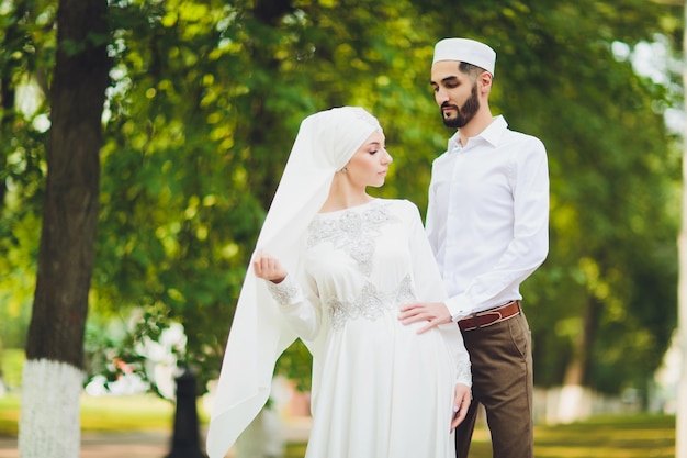 National wedding bride and groom wedding muslim couple during the marriage ceremony muslim marriage