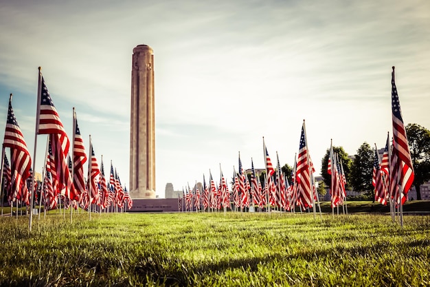 National World War I Museum and Memorial in Kansas City against a cloudy in the USA