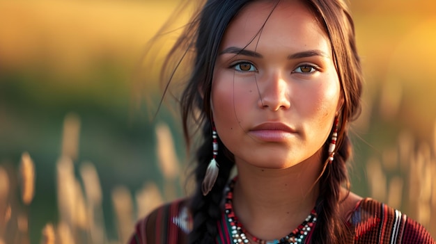 A native American Sioux Indian woman against nature background