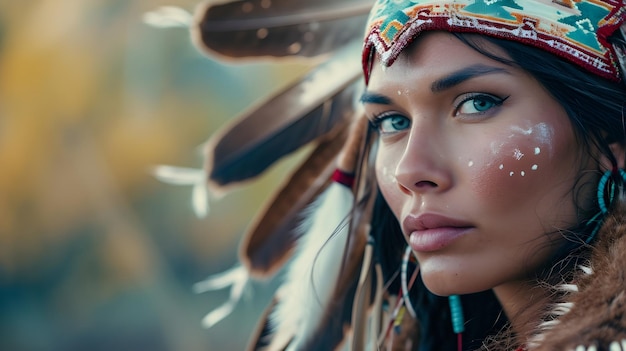 A native American Sioux Indian woman against nature background