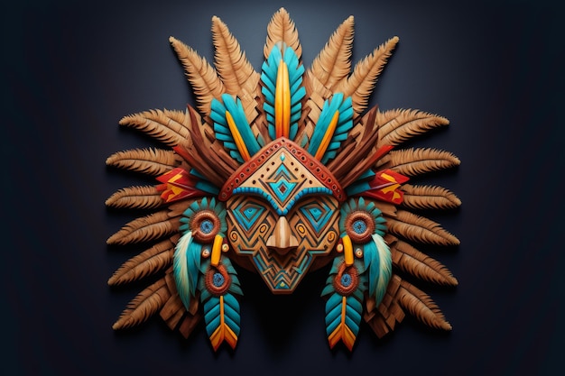 A native american tribal mask with feathers and a feather.