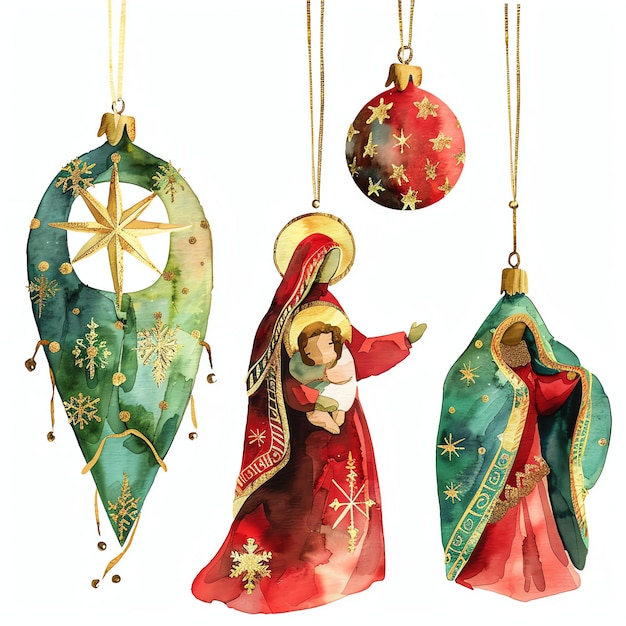 Nativity Ornaments watercolor winter christmas