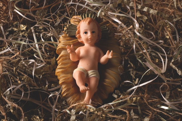 Nativity scene. Baby Jesus figure isolated. traditional christmas scene.