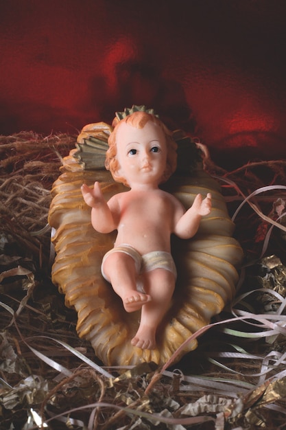 Nativity scene. Baby Jesus figure isolated. traditional christmas scene.