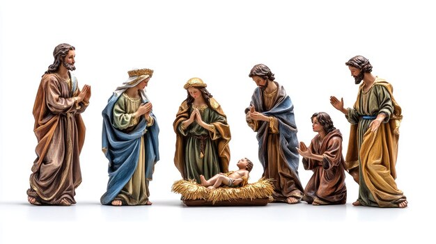 Photo nativity scene with jesus mary joseph shepherds and three wise men celebrating christmas