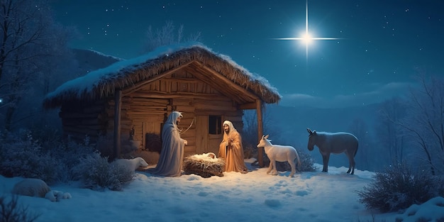 Photo a nativity scene with a nativity scene and a nativity scene