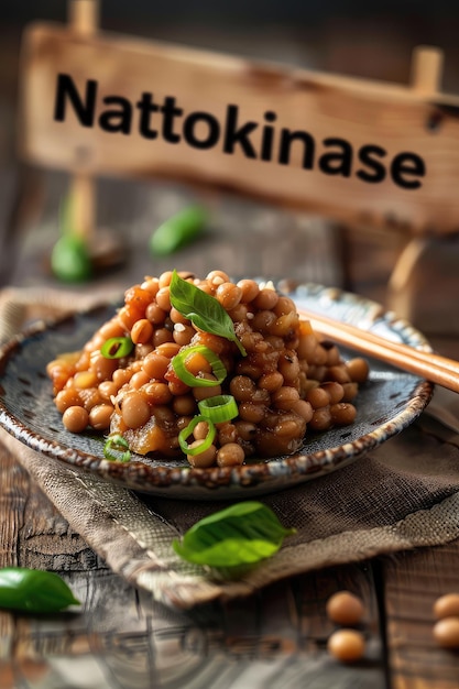 Photo nattokinase in a japanese dish selective focus