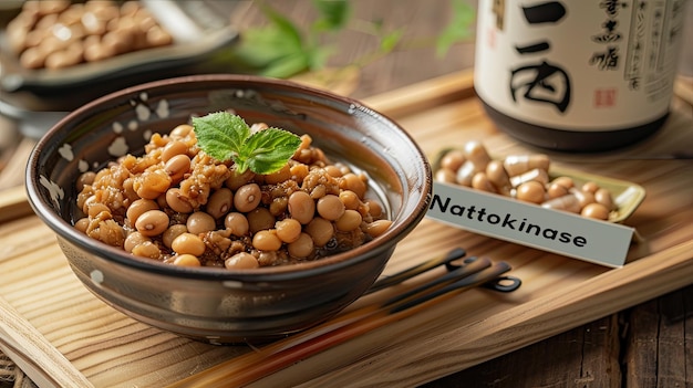 Photo nattokinase in a japanese dish selective focus