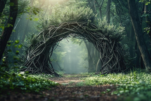 Natural Archway Formed by Branches in Forest