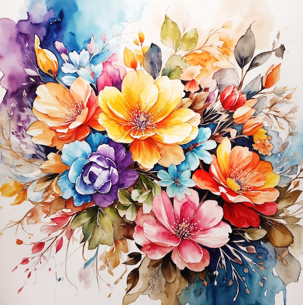 Natural awesome multicolor abstract flowers painting on paper HD watercolor image