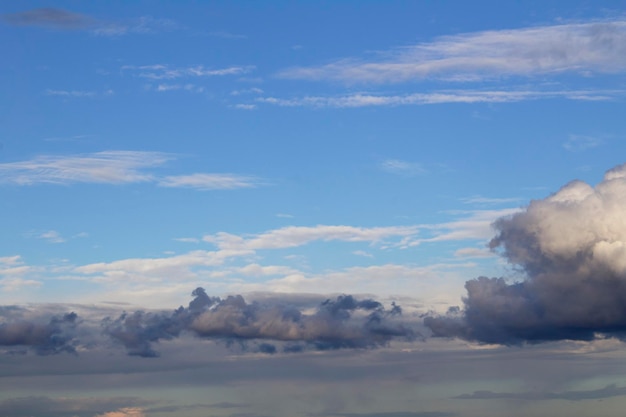 Natural background Blue sky with clouds at sunset Closeup