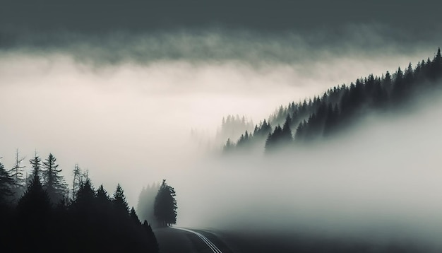 Natural background a serene and minimalist view of a foggy forest hill in the spring ai generated