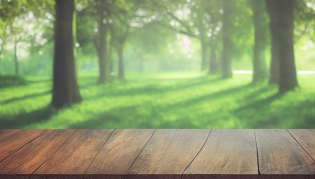 Natural background and table wood for product display template with bokeh light background