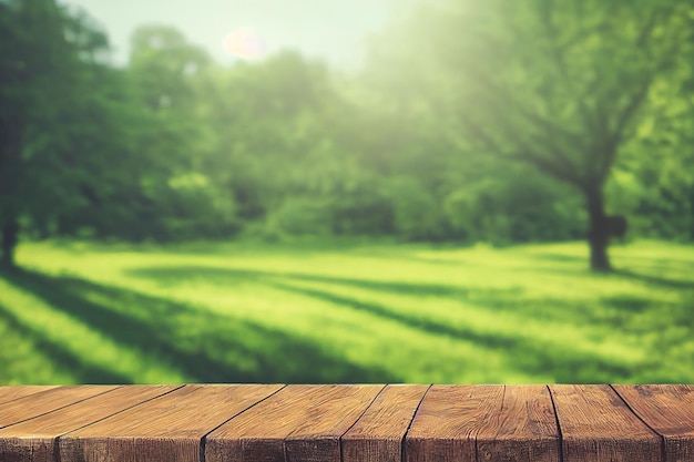 Natural background and table wood for product display template with bokeh light background