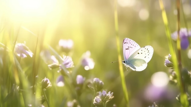 Natural background with butterfly on field Illustration AI Generative