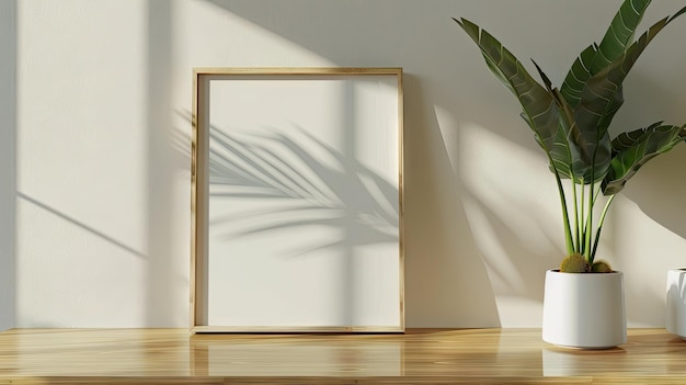 Natural Bamboo Frame on Minimalist Desk Photo frame mockup