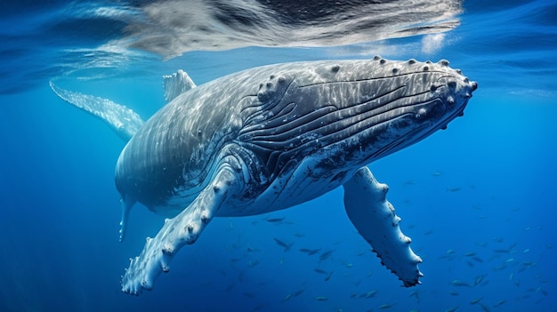 Natural beauty baby humpback whale blue water image Generative AI